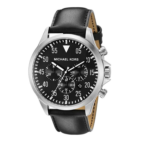 Michael Kors Men’s Chronograph Quartz Leather Strap Black Dial 45mm Watch MK8442