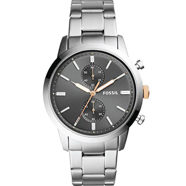 Fossil Men’s Chronograph Silver Stainless Steel Grey Dial 44mm Watch ...