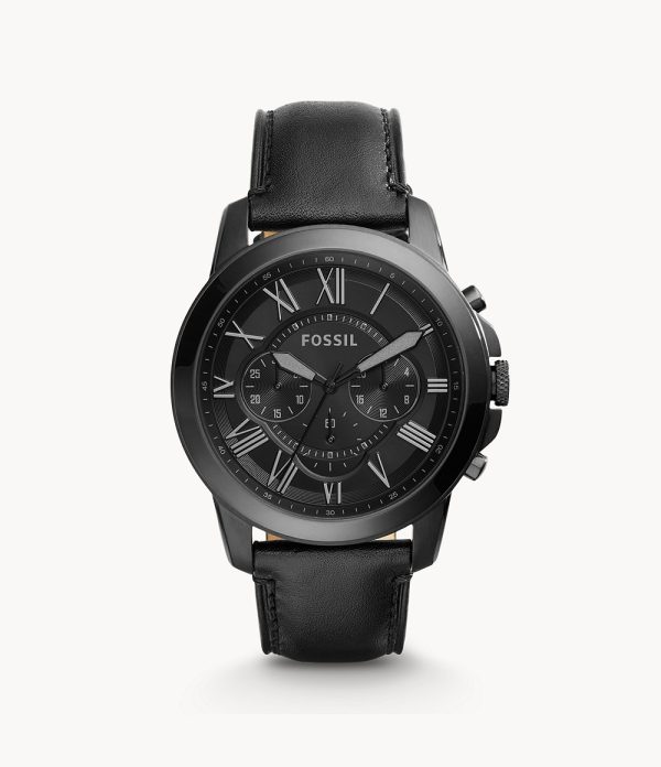 Fossil Men’s Chronograph Quartz Leather Strap Black Dial 45mm Watch FS5132