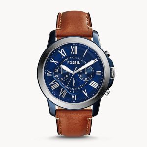 Fossil Men’s Chronograph Quartz Leather Strap Blue Dial 44mm Watch FS5151