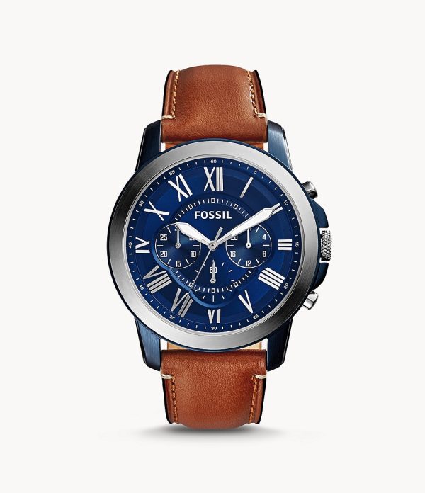 Fossil Men’s Chronograph Quartz Leather Strap Blue Dial 44mm Watch FS5151