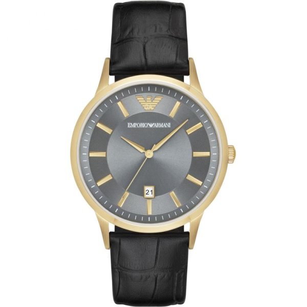 Emporio Armani Men’s Quartz Leather Strap Grey Dial 43mm Watch AR11049