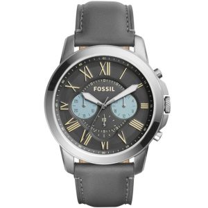 Fossil Men’s Chronograph Quartz Leather Strap Grey Dial 44mm Watch FS5183