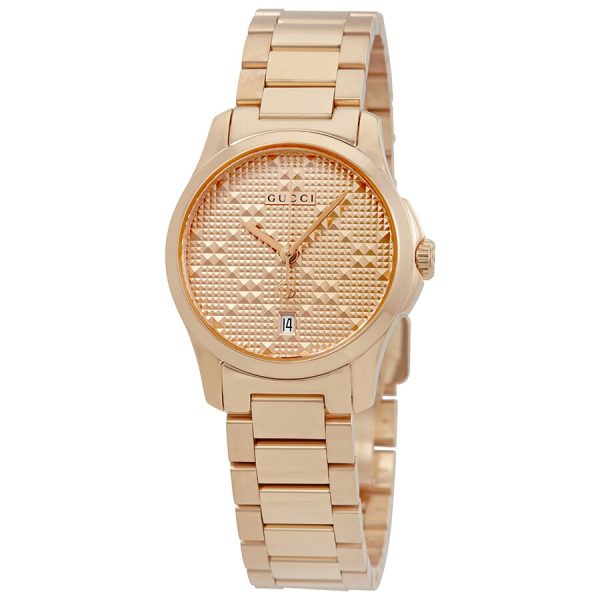 Gucci Women’s Quartz Stainless Steel Swiss Made Rose Gold Dial 27mm Watch YA126567