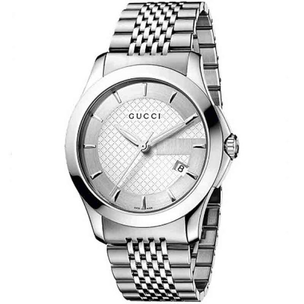 Gucci Men’s Swiss Made Quartz Stainless Steel Silver Dial 38mm Watch YA126401