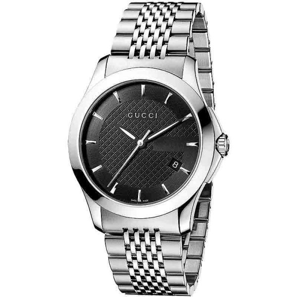 Gucci Men’s Swiss Made Quartz Stainless Steel Black Dial 38mm Watch YA126402