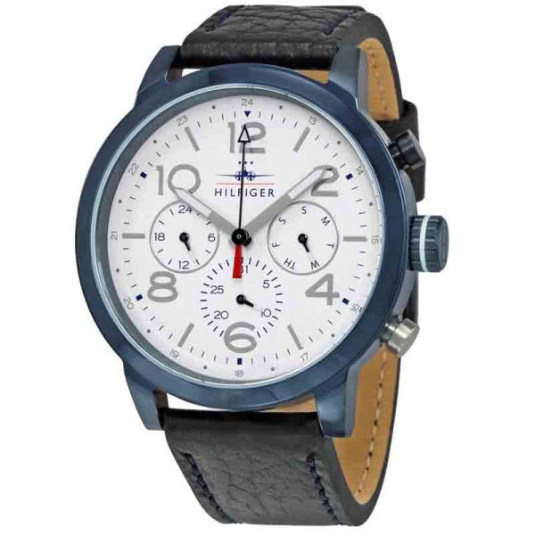 Tommy Hilfiger Men’s Quartz Leather Strap White Dial 46mm Watch 1791235
