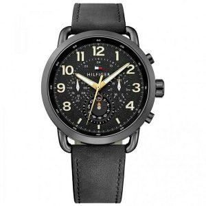 Tommy Hilfiger Men’s Quartz Leather Strap Black Dial 46mm Watch 1791426