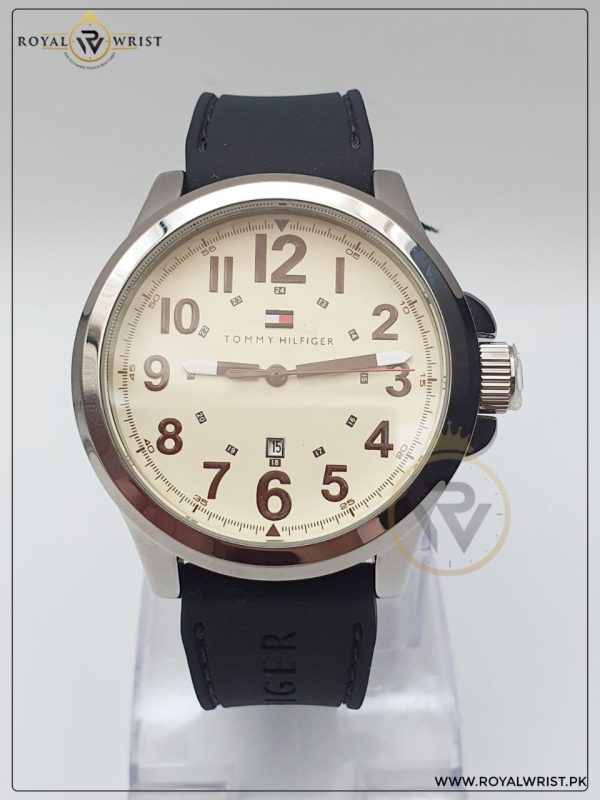 Tommy Hilfiger Men’s Quartz Black Silicone Strap Off White Dial 44mm Watch 1710298/2