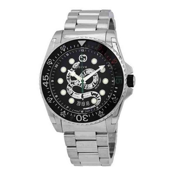 Gucci Men’s Swiss Made Quartz Stainless Steel Black Dial 45mm Watch YA136218