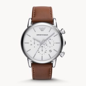 Emporio Armani Men’s Chronograph Quartz Leather Strap White Dial 41mm Watch AR1846