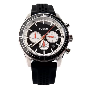 Fossil Men's Quartz Chronograph Display Silicone Strap Black 45mm Watch BQ1261