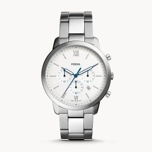 Fossil Men’s Chronograph Quartz Silver Stainless Steel White Dial 44mm Watch FS5433