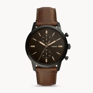 Fossil Men’s Chronograph Quartz Leather Strap Black Dial 44mm Watch FS5437