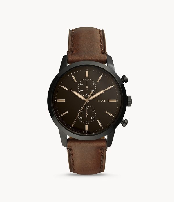 Fossil Men’s Chronograph Quartz Leather Strap Black Dial 44mm Watch FS5437