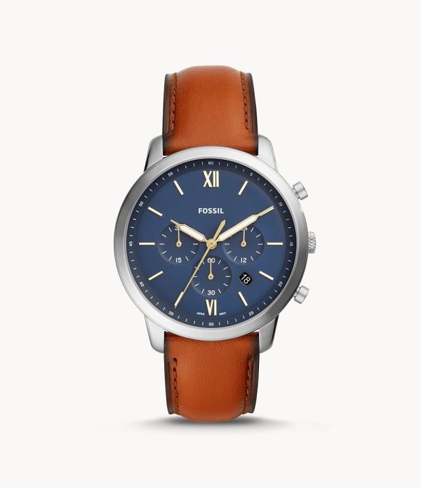 Fossil Men’s Chronograph Quartz Leather Strap Blue Dial 44mm Watch FS5453