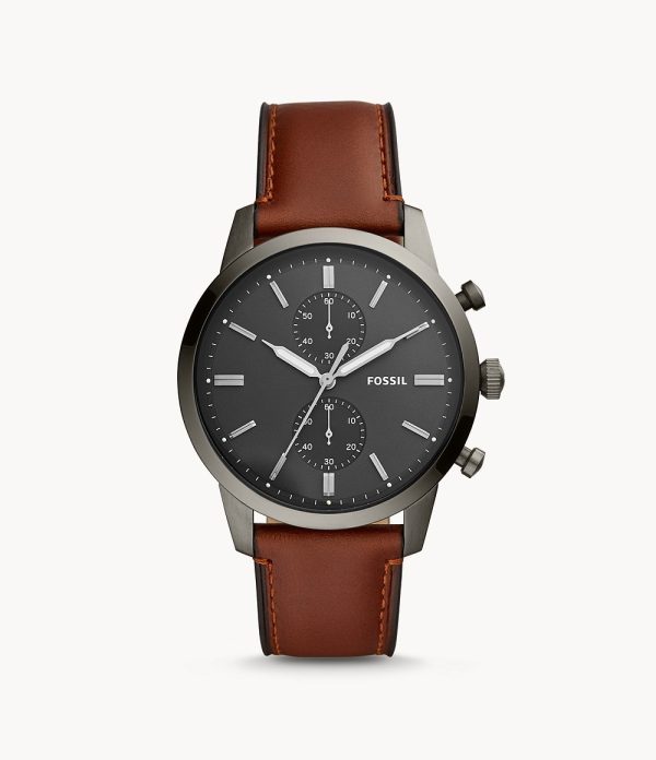 Fossil Men’s Chronograph Quartz Leather Strap Grey Dial 44mm Watch FS5522