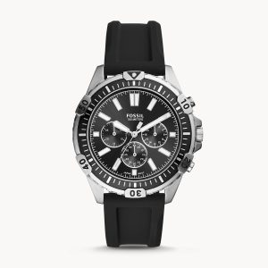 Fossil Men’s Chronograph Quartz Silicone Strap Black Dial 44mm Watch FS5624
