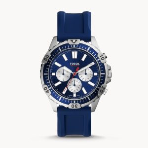 Fossil Men’s Chronograph Quartz Silicone Strap Blue Dial 44mm Watch FS5709