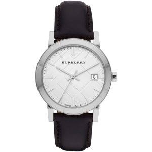 Burberry Men’s Swiss Made Leather Strap Silver Dial 38mm Watch BU9008