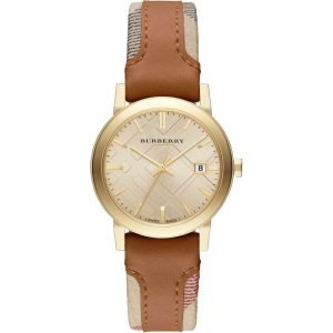 Burberry Women’s Swiss Made Leather Strap Gold Dial 34mm Watch BU9133