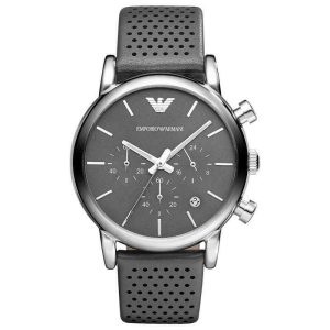 Emporio Armani Men’s Chronograph Quartz Leather Strap Grey Dial 41mm Watch AR1735