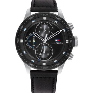 Tommy Hilfiger Men’s Quartz Leather Strap Black Dial 46mm Watch 1791810