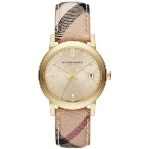 Burberry Women's Swiss-Made Quartz Leather Strap Gold Dial 38mm Watch BU9026