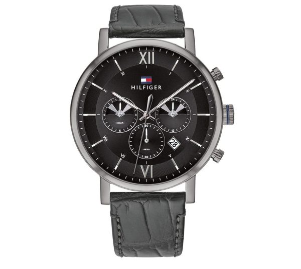 Tommy Hilfiger Men’s Quartz Leather Strap Black Dial 44mm Watch 1710395