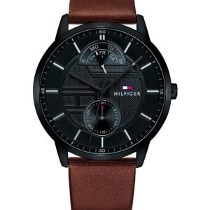 Tommy Hilfiger Men’s Quartz Leather Strap Black Dial 44mm Watch 1791604