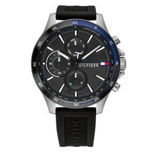 Tommy Hilfiger Men’s Quartz Silicone Strap Black Dial 46mm Watch 1791724