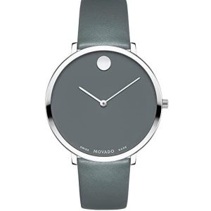 Movado Women’s Quartz Swiss Made Leather Strap Gray Dial 35mm Watch 0607144