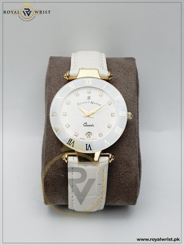 Jacques du Manoir Women's Swiss made Quartz Leather Strap White Dial 33mm Watch 50634