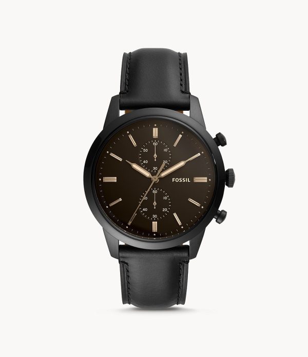 Fossil Men’s Chronograph Quartz Leather Strap Black Dial 44mm Watch FS5585