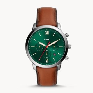 Fossil Men’s Chronograph Quartz Leather Strap Green Dial 44mm Watch FS5735