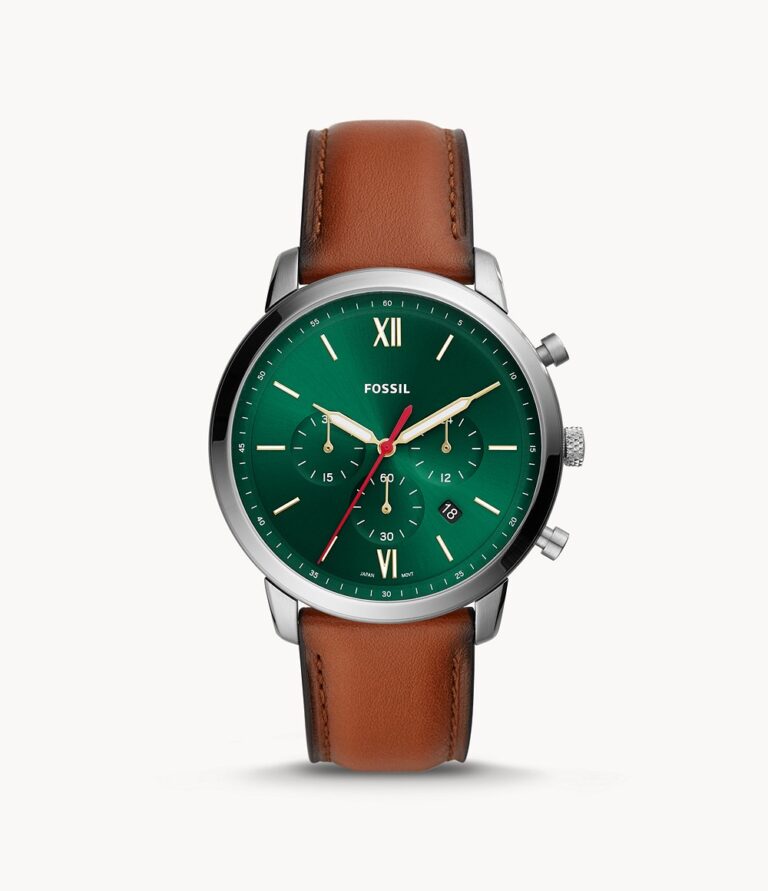 Fossil Men’s Chronograph Quartz Leather Strap Green Dial 44mm Watch ...