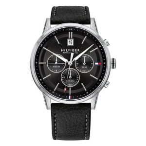 Tommy Hilfiger Men’s Quartz Leather Strap Black Dial 44mm Watch 1791630