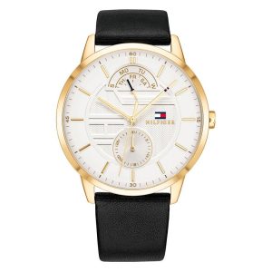 Tommy Hilfiger Men’s Quartz Leather Strap White Dial 44mm Watch TH1791606