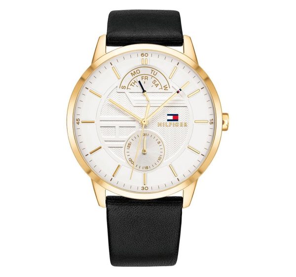 Tommy Hilfiger Men’s Quartz Leather Strap White Dial 44mm Watch TH1791606