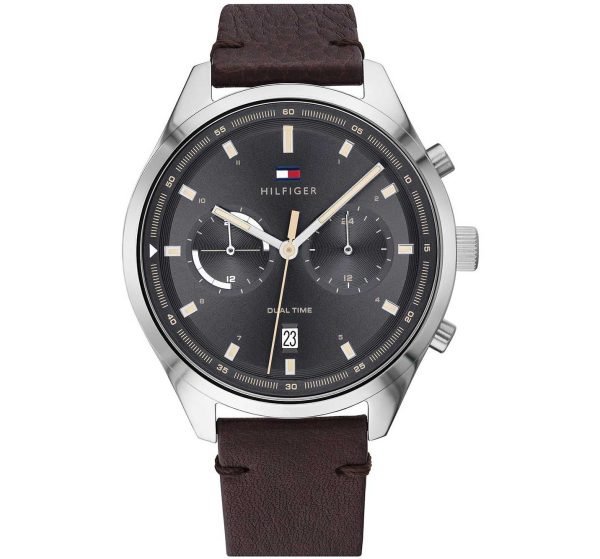 Tommy Hilfiger Men’s Quartz Leather Strap Grey Dial 44mm Watch 1791729
