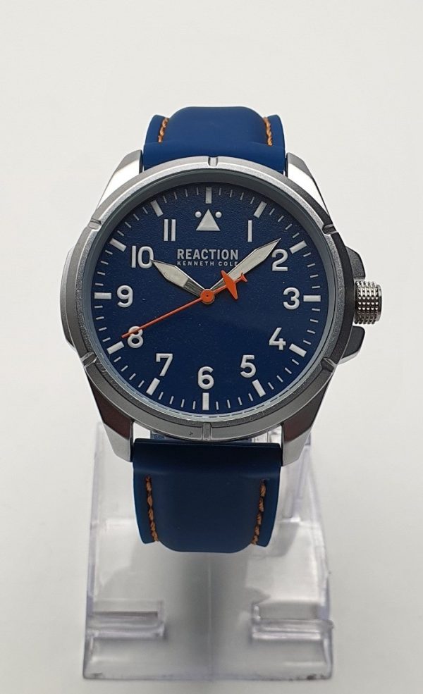 Reaction Kenneth Cole New York Men’s Silicone Strap Blue Dial 48mm Watch