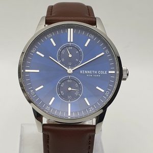 Kenneth Cole Men’s Leather Strap Blue Dial 44mm Watch KC0868001
