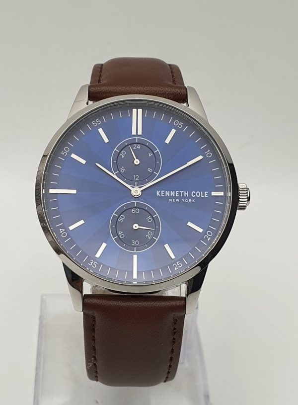 Kenneth Cole Men’s Leather Strap Blue Dial 44mm Watch KC0868001