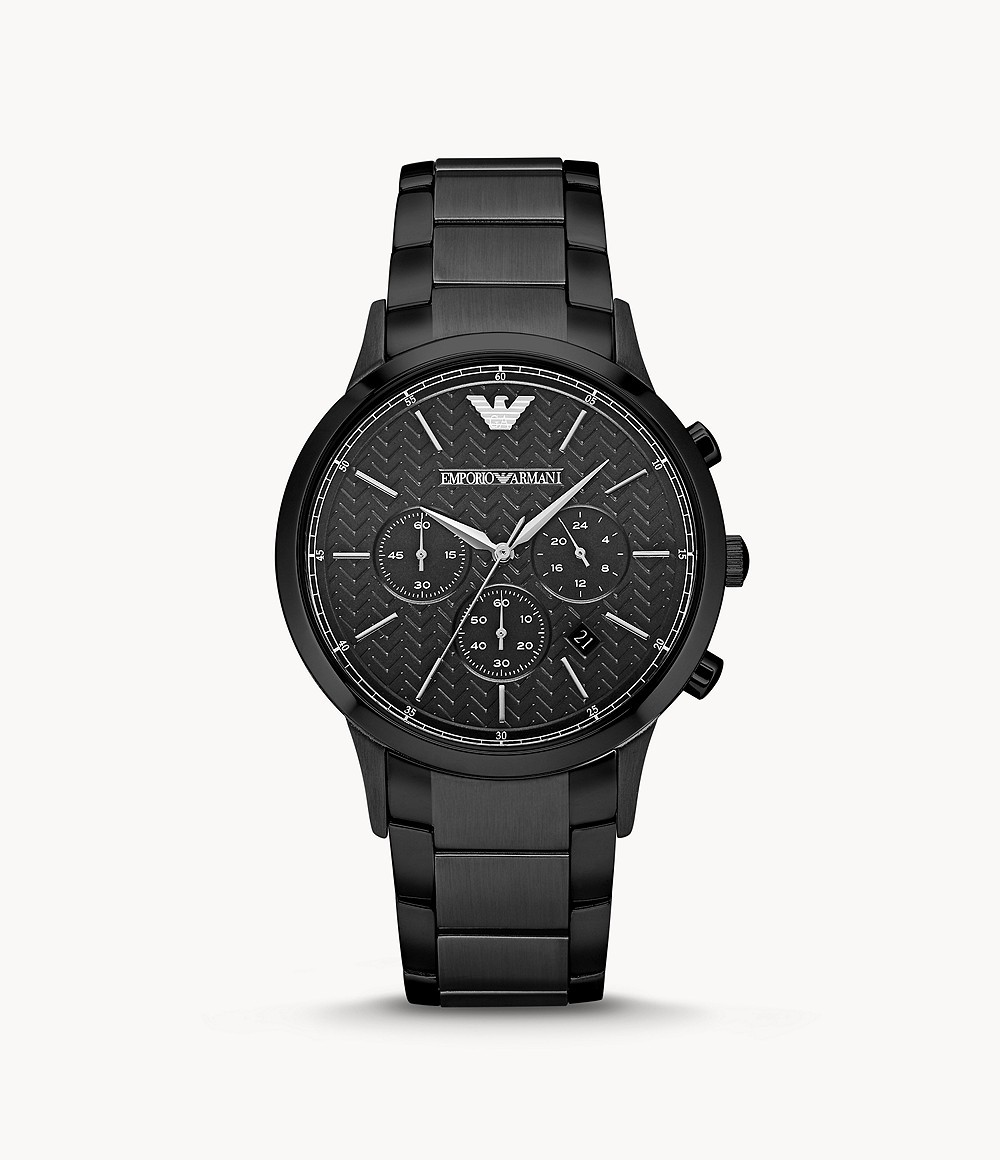 Emporio Armani Men’s Chronograph Stainless Steel Black Dial 43mm Watch ...
