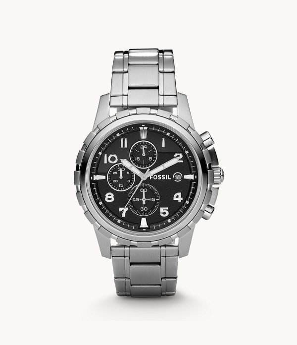 Fossil Men’s Chronograph Quartz Stainless Steel Black Dial 45mm Watch FS4542