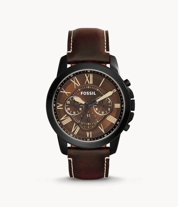 Fossil Men’s Chronograph Quartz Leather Strap Brown Dial 44mm Watch FS5088