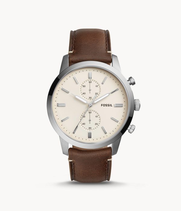 Fossil Men’s Chronograph Quartz Leather Strap Cream Dial 44mm Watch FS5350