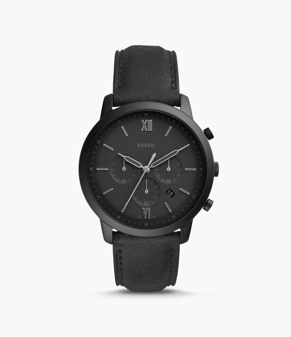 Fossil Men’s Chronograph Quartz Leather Strap Black Dial 44mm Watch FS5503