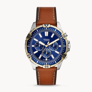 Fossil Men’s Chronograph Quartz Leather Strap Blue Dial 44mm Watch FS5625