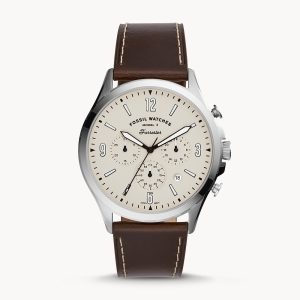 Fossil Men’s Chronograph Quartz Leather Strap Beige Dial 46mm Watch FS5696